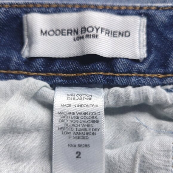 Express Womens Modern Boyfriend Jeans 2 Medium Wash Low Rise Distressed Stretch - Picture 6 of 8